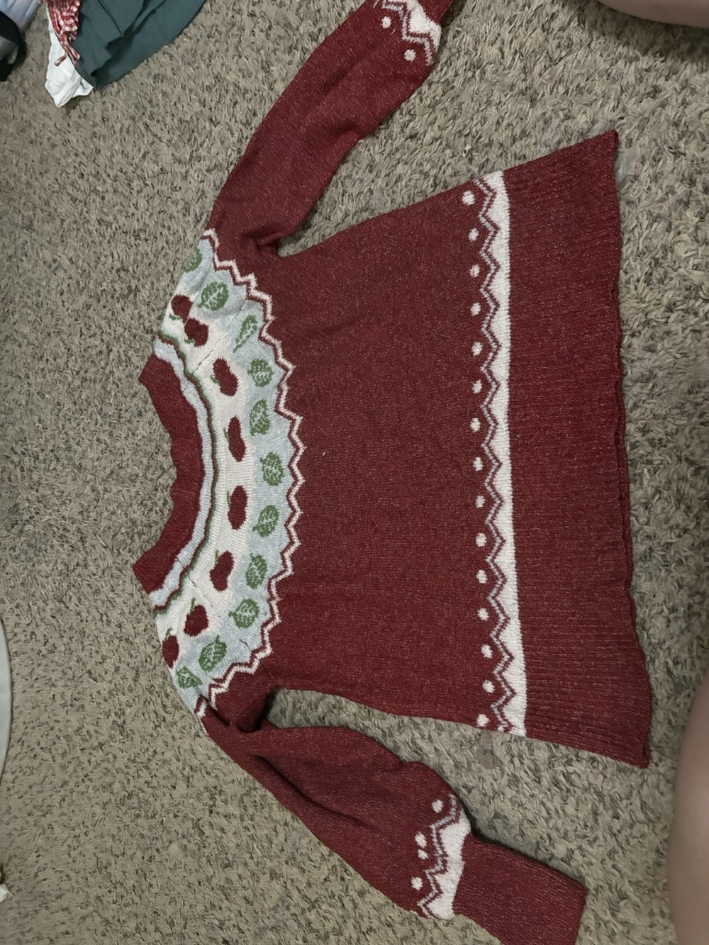 Maurices Red Nordic Yoke Crewneck Sweater with White and Green Accents